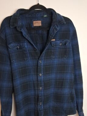 Orvis Blue and Black Plaid Men's Casual Button-Down Shirt